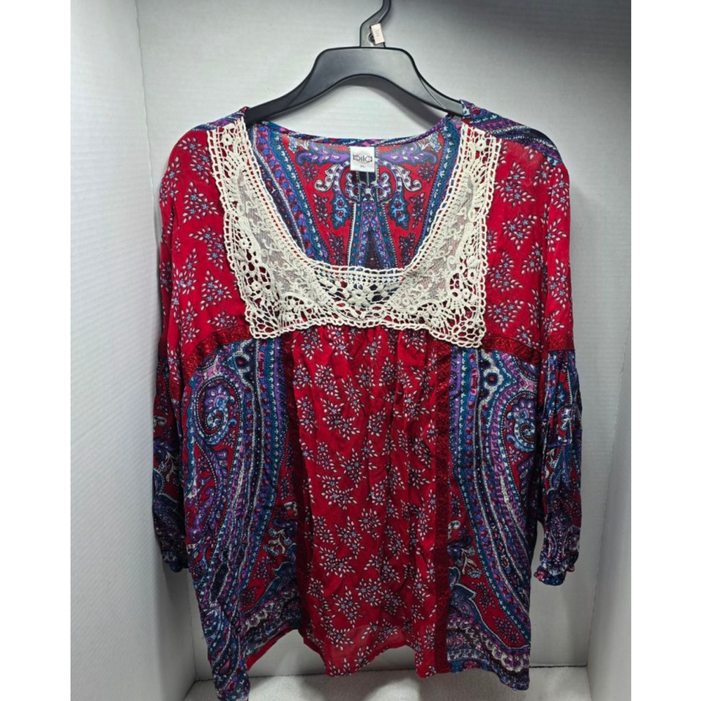 Women's Bila Red & Blue Paisley Tunic Top XL